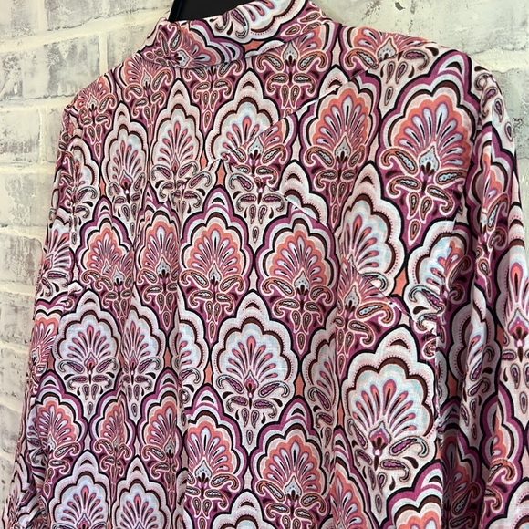 Chicos Sz 2 Women’s US 12 L 100% Linen Pink Paisley Button Up Blouse 3/4 Sleeve - Picture 4 of 8